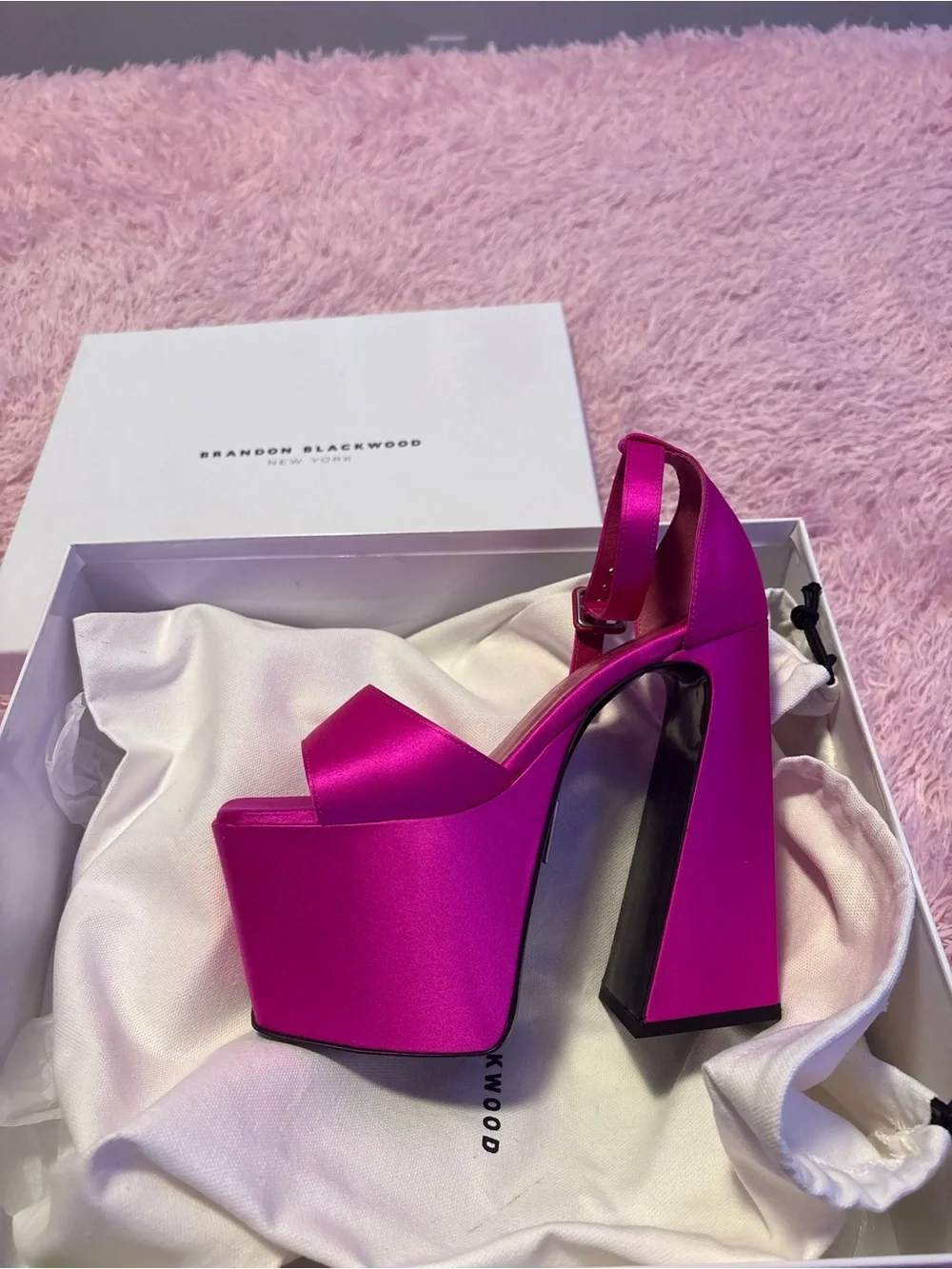 Brandon Blackwood Sali Pump in Hot Pink Satin